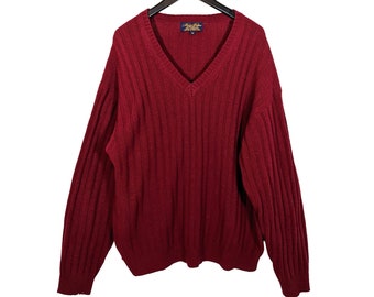 Men's XL Brooks Brothers 100% Lambswool V-Neck Ribbed Knit Sweater Crimson Red