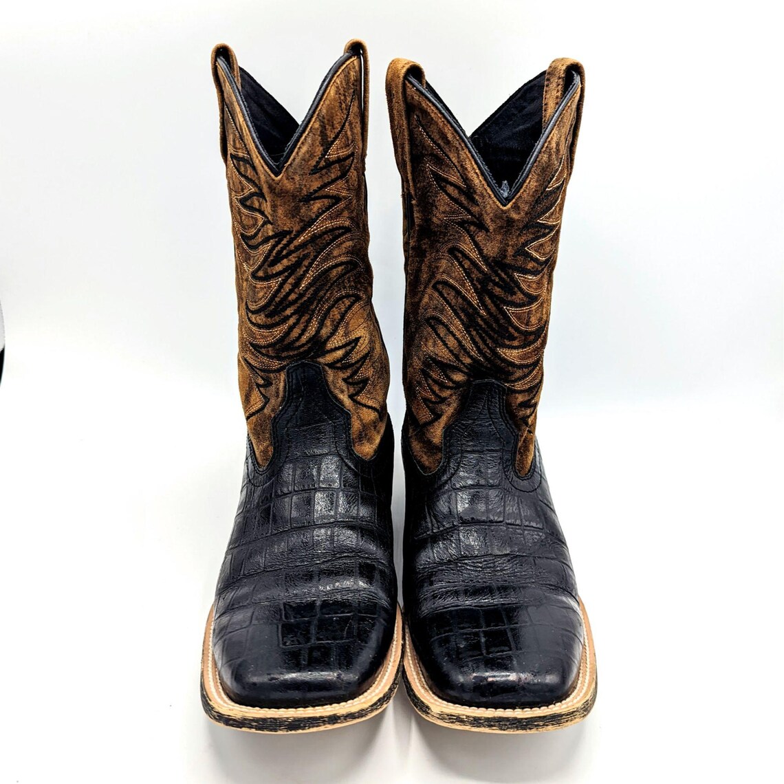 Mens Size 5 (36.5) Ariat FIRECATCHER Square Toe Western Cowboy Boots Gator Brown, photo 3 sur 5