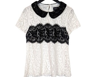 Anthropologie Peter Som x Made In Kind Blouse Lace Latitude Black & White US 8