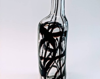 RARE Vintage Ikea FIRENZE Handmade Glass Vase Large 16&quot; Black Purple Swirl