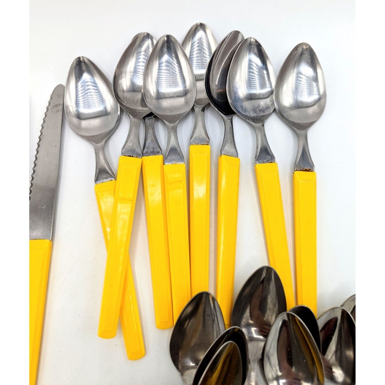 Vintage 70s Regent Sheffield Yellow Handle Flatware 31 Pc RV Etsy