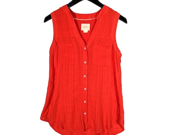 Maeve Anthropologie Womens Size 2 Tank Blouse Sleeveless Orange Split Neck Flowy