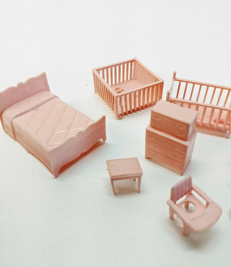 Vintage 1950s 1960s Plastic Dollhouse Furniture Pink Cradle Etsy