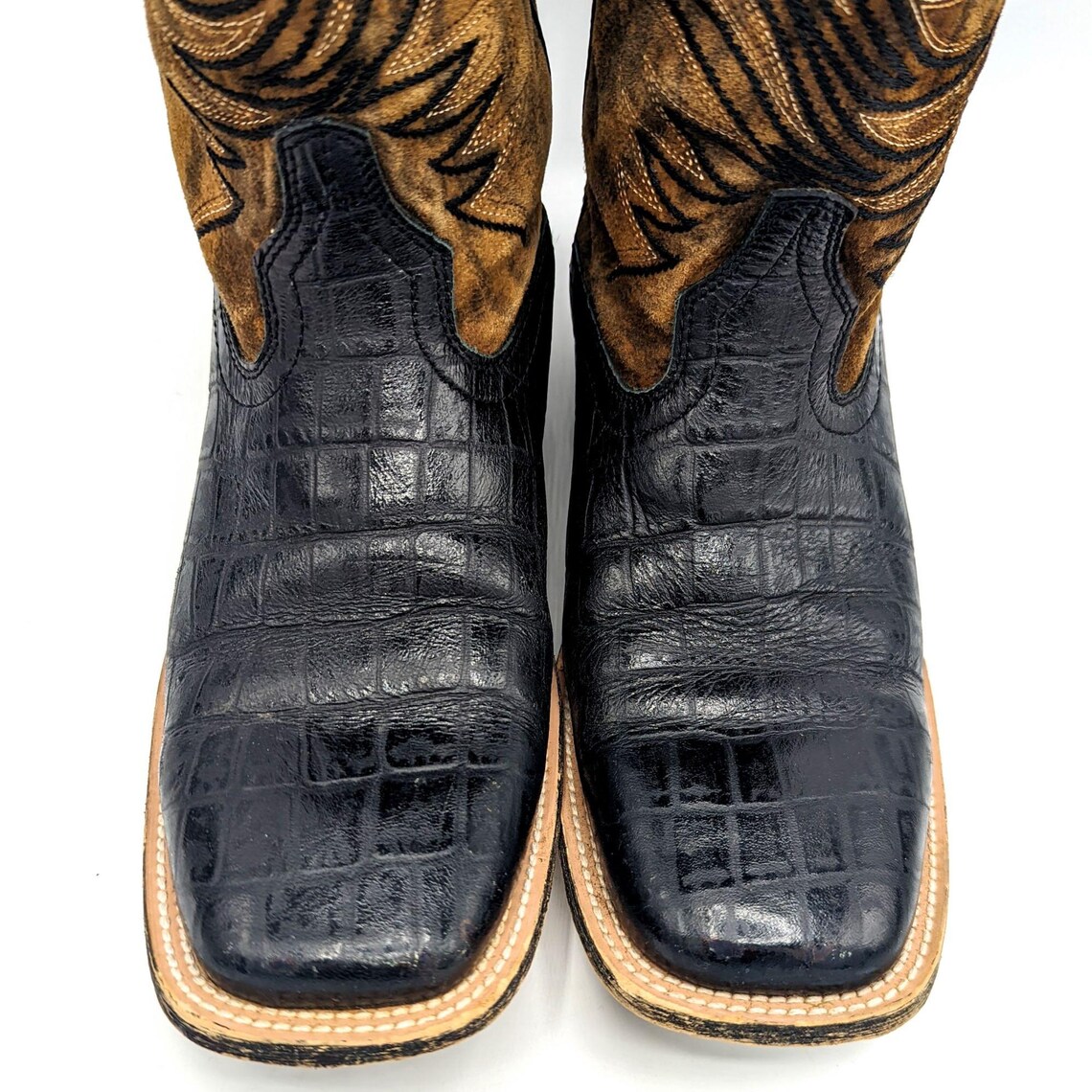 Mens Size 5 (36.5) Ariat FIRECATCHER Square Toe Western Cowboy Boots Gator Brown, photo 4 sur 5