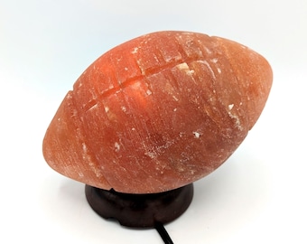 Himalayan Salt Rock Lamp Glowing FOOTBALL Carved Stone Soft Glow Vintage Decor