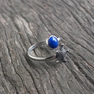 Silver Starfish Lapis Lazuli Adjustable Ring Nautical Ring Sea Star Open Starfish Ring Ocean Jewelry Beach Summer Jewelry image 3