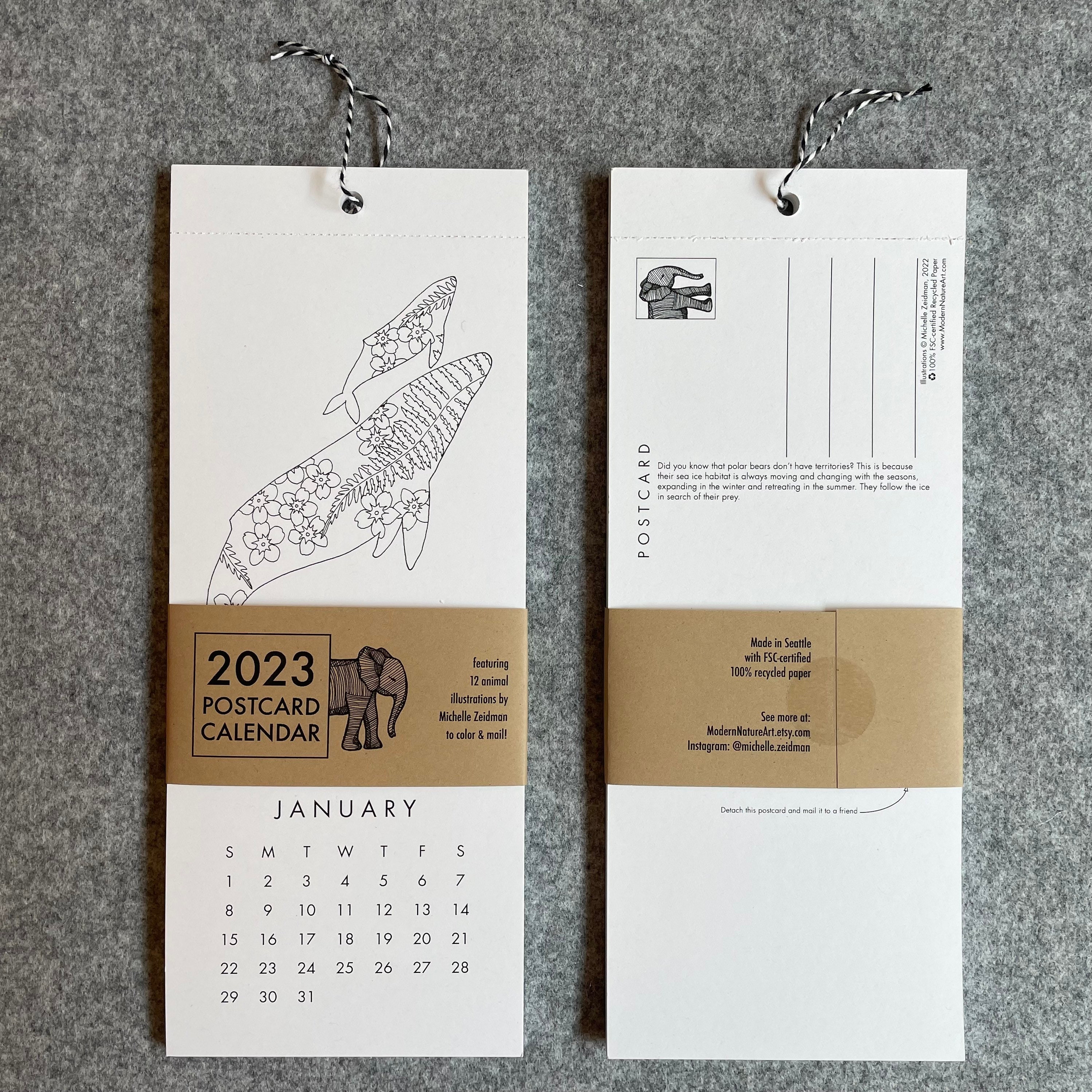 2023 Recycled Postcard Calendar To Color & Mail Featuring - Etsy