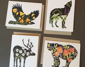 Pacific Northwest Animals Notecards - Set of 4 Cards - Recycled Paper