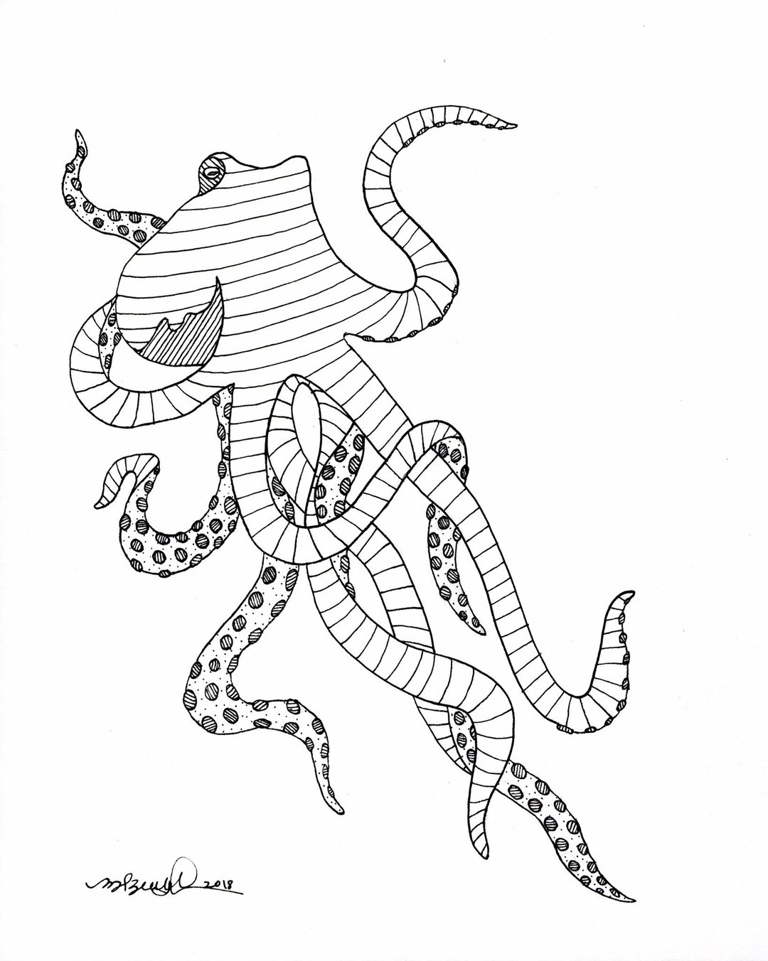 Giant Pacific Octopus Original Drawing 8x10 Etsy