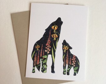 Howling Wolves Watercolor Notecard - Recycled Paper