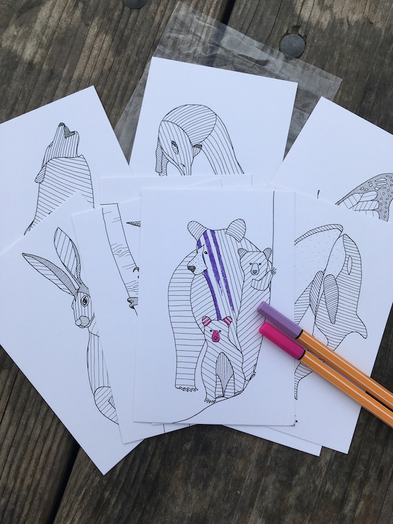 Wildlife Coloring Postcard Pack: Volume 2 - Recycled Paper