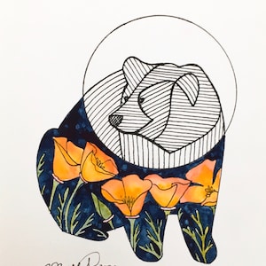 California Grizzly Bear - Original Watercolor & Ink - 5x7"