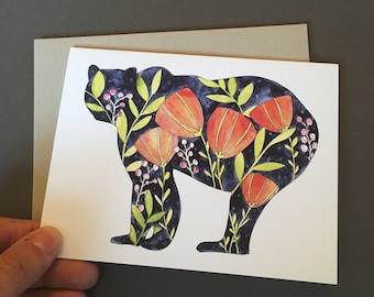 Grizzly Bear Watercolor Notecard - Recycled Paper