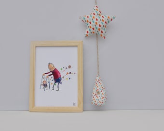 Illustrazione nonno nipote stampa a colori quadro illustrato illustrazione infanzia acrilico stampa parete arte bambini decorazione interni