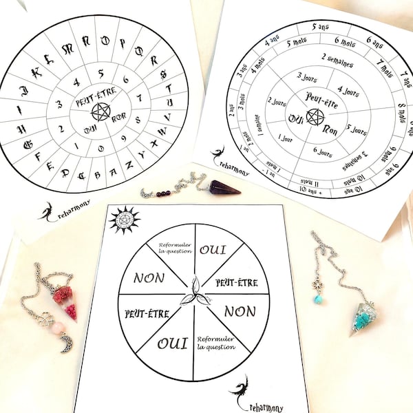 3 Planches de radiesthésie à imprimer - Planche divinatoire - pendule divinatoire -  cadran divinatoire - ésotérisme - magnétisme - voyance