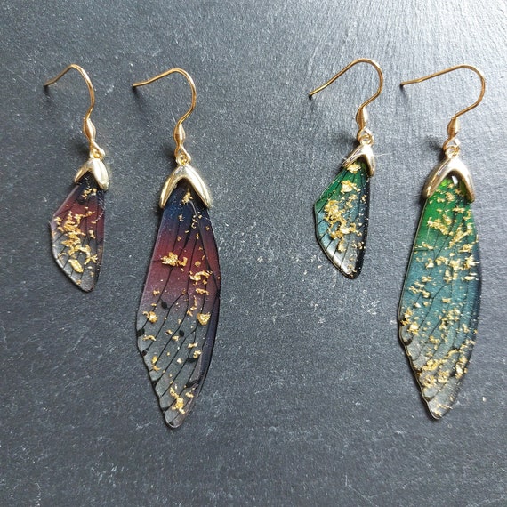 Golden mismatched fairy wing earrings