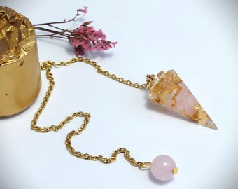 Rose quartz resin divinatory pendulum - dowsing - witchcraft tool - magnetism - healing - Chakra - natural stone pendulum