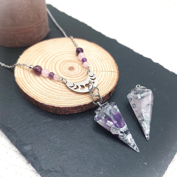 Collier énergétique "Lunaria" avec pointes Interchangeables améthyste et quartz rose