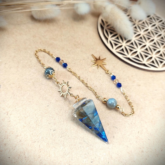 Pendule divinatoire Labradorite, Résine, Etoile et Soleil