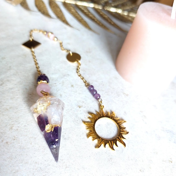 Pendule Soleil, Améthyste, Quartz Rose