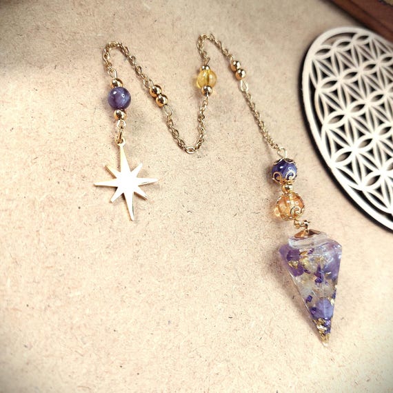 Pendule Etoile des Arcanes, Améthyste et Citrine