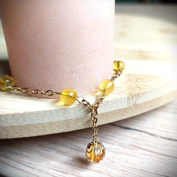 Bracelet en citrine et acier inoxydable doré