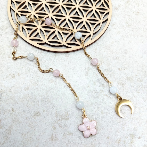 Echelle de sorcière Quartz rose, Pierre de lune, Lune, Fleur