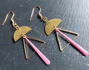 Boucles d'oreilles géométriques triangle, demi-lune et goutte - Boucles d'oreilles graphiques - Boucles d'oreilles métal - bijou graphique