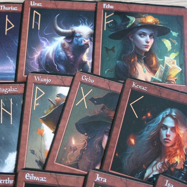 Runic tarot cards to print - Divinatory oracle cards PDF - Nordic runes PDF - Runic tarot cards to print - Witch