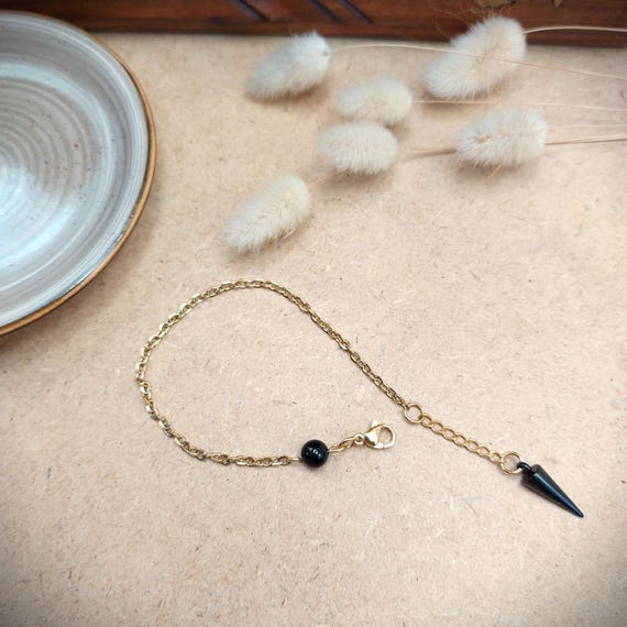 Bracelet pendule acier inoxydable doré, Onyx noir