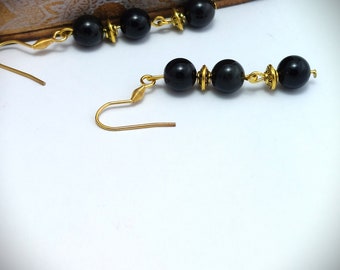 Boucles d'oreilles perles d'obsidienne, bijoux en perles, boucles d'oreilles longues pendantes en pierres naturelles