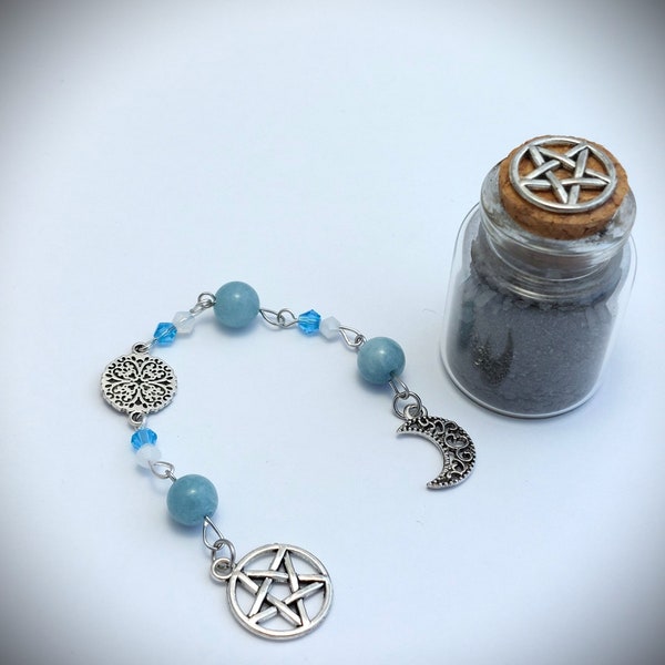 Echelle de sorcière lune et pentacle - Echelle wicca - Perles de prière païenne - Perles de méditation - Chapelet mâlâ - perle protection