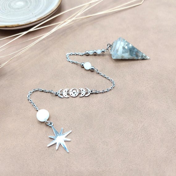 Pendule divinatoire étoile, phases lunaires et pierre de lune