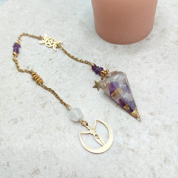 Pendule divinatoire Améthyste et Cristal de Roche