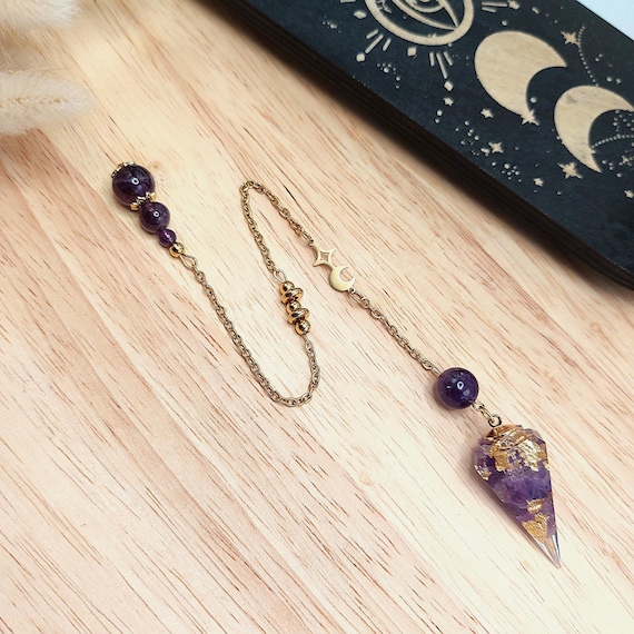 Pendule Etoile d’Améthyste, Améthyste naturelle et résine