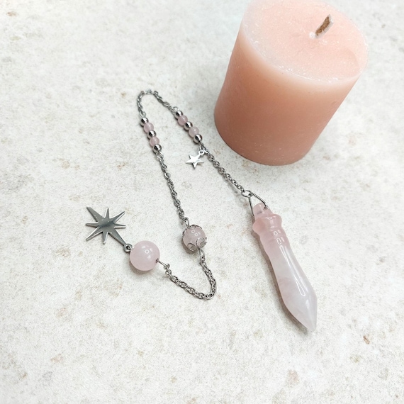 Pendule de Thoth en Quartz Rose, Acier Inoxydable