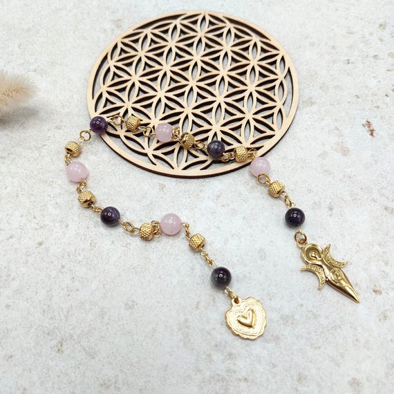 Échelle de sorcière, Perles de méditation Quartz rose Améthyste