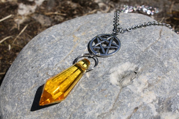 Pentacle wicca necklace and crystal drop pendant