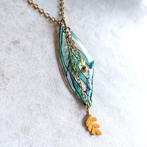Collier Aile de Fée Vert et Doré
