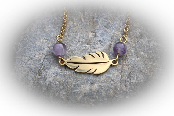 Leaf necklace and amethyst beads