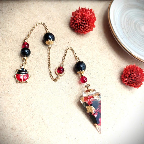 Pendule divinatoire Chance Enchantée, Coccinelle et Obsidienne