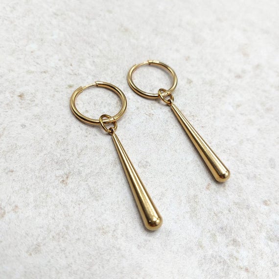 Boucles d’oreilles créoles pendule acier inoxydable doré