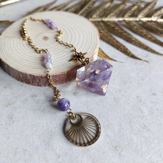 Pendule divinatoire améthyste, étoile, lune