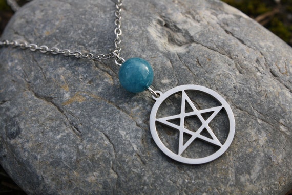 Inverted pentagram necklace and chalcedony pearl