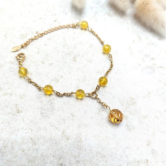 Bracelet en citrine et acier inoxydable doré