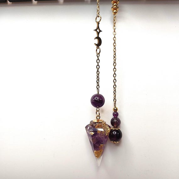 Pendule Etoile d’Améthyste, Améthyste naturelle et résine