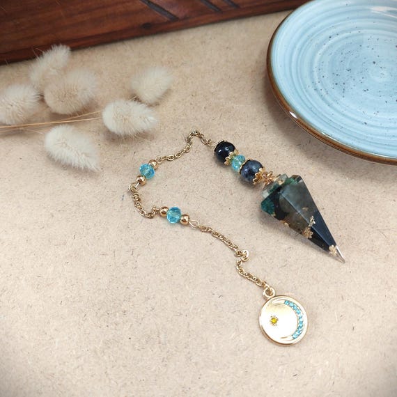 Pendule divinatoire Luna, Labradorite, Obsidienne, Résine