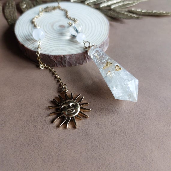 Pendule divinatoire Cristal de Quartz et feuilles d'or
