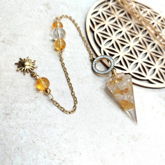 Pendule Divinatoire en Citrine et Cristal de Roche