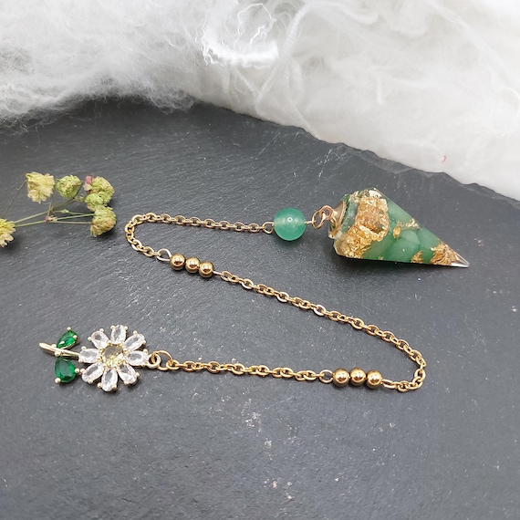 Pendule divinatoire Souffle de Marguerite, aventurine, feuilles d'or